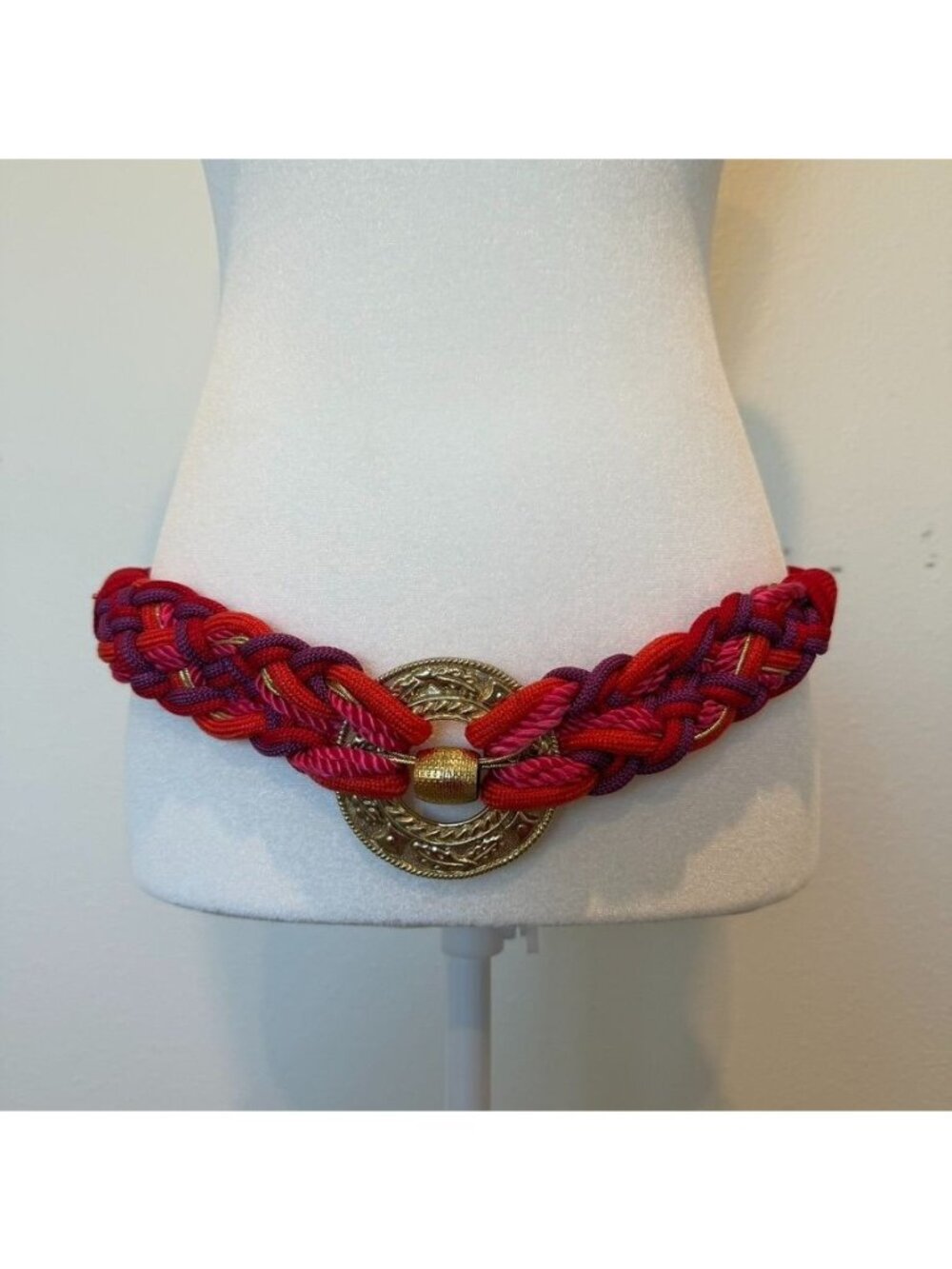 Vintage Red Gold Statement Braided Rope Belt Size S/M